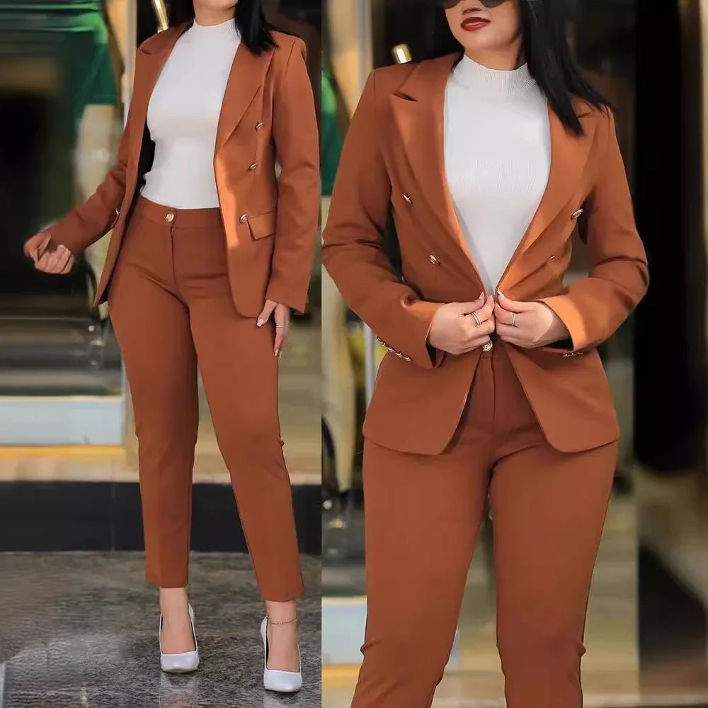 Conjuno de roupa de
escriotorio feminino
2 peças-blezer de
manga longae calça
de cintura alta